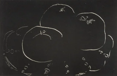 Trois pommes et une assiette