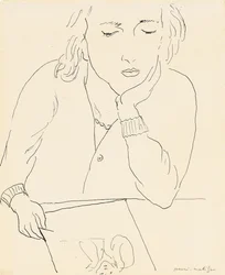 Femme lisant (plume et encre sur papier)