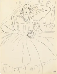 Femme en robe de soirée (plume et encre sur papier)