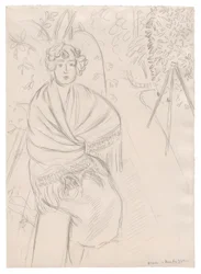 Femme avec un châle, dans un jardin