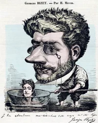 Georges Bizet (1838-1875), compositeur français - Caricature avec autographe de Bizet, par Henri Meyer dit Reyem (1844-1899) pour Diogène