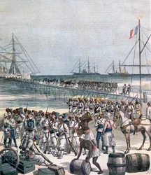 Débarquement des troupes sénégalaises au nouveau quai de Cotonou, Bénin, 1892