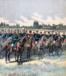 Revue militaire avec le général Saussier et les attachés militaires étrangers, 14 juillet 1891