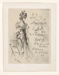 Femme regardant une gravure, à côté d