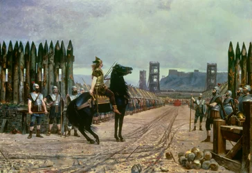 Le chef gaulois Vercingétorix (72-46 av. J.-C.) se rendant au chef romain Jules César (100-44 av. J.-C.) après la bataille d