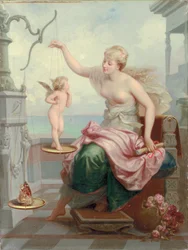 Pesée de Cupidon contre un papillon