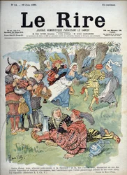 Divertissement champêtre - Dessin humoristique par Charles Henri Pille (1844-1897) illustrant un passage de « Gargantua » de Rabelais. « Les Rires », 29 juin