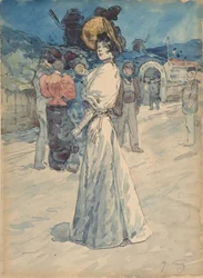 Une Parisienne devant le Moulin de la Galette