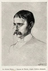 Portrait du Dr Carl Peters (1856-1918) explorateur allemand. Gravure de Thiriat pour illustrer l