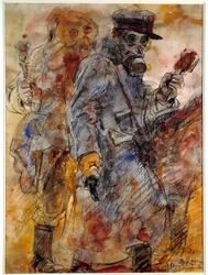 Première Guerre mondiale : Grenadier (lanceur de grenades) - Dessin par Henri de Groux (1866/1867-1930)