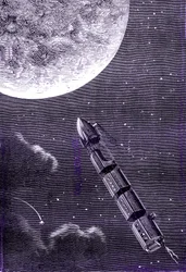 Train de projectiles tirés par un canon géant vers la Lune, "De la Terre à la Lune" de Jules Verne