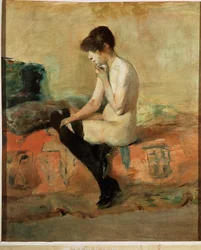 Femme nue sur un canapé (peinture sur toile)
