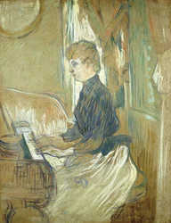 Au piano, Madame Juliette Pascal dans le salon du Château de Malromé