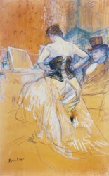 Femme mettant son corset, conquête de passage
