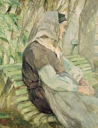 Vieille femme assise sur un banc à Céleyran