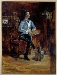 Portrait du peintre René Princeteau (1849-1914) dans son atelier