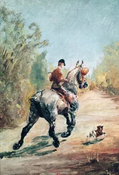 Cavalier trottant avec un petit chien, 1879