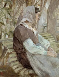 Vieille Femme assise sur un banc, à Céleyran
