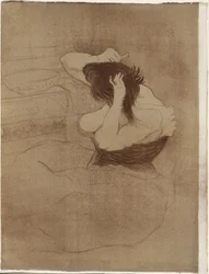 Femme se peignant les cheveux—La Coiffure, planche sept de Elles