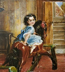 Flora Emma Sarah Ward sur un cheval à bascule