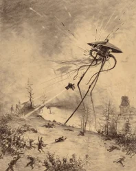 Machine de combat martienne touchée par un obus