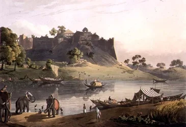 Ruines du fort de Juanpore sur la rivière Goomtee, planche V, gravé par Daniel Havell, 1809