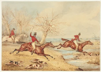 Chasseurs à cheval avec chiens