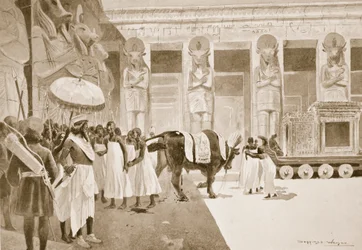 Cambyse tue le Taureau sacré, illustration tirée de « L