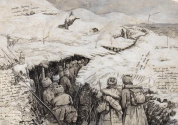 Galicie, troupes russes dans les collines enneigées, 13 mars 1916