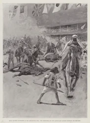 Tournoi militaire royal au Agricultural Hall, les Carabiniers et les Lancers de la Nouvelle-Galles du Sud dispersant les Derviches