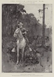 La guerre hispano-américaine, avec la cavalerie en service de piquet à Tampa (gravure)
