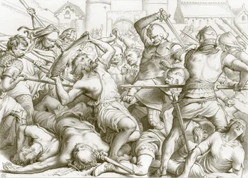 Comment Hereward a obtenu le reste du prix de son âme (gravure)