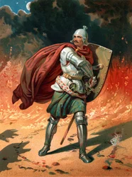 Christian, le pèlerin du titre, en combat avec Apollyon, le Destructeur, l