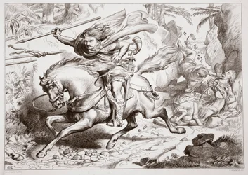 Comment Hereward a été pris dans un piège, illustration de Hereward the Great par Charles Kingsley, pub. 1870, gravé par C.G. Lewis