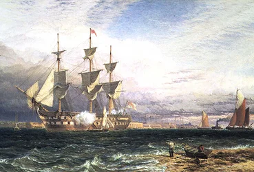 Sheerness, île de Sheppey, navire de garde saluant