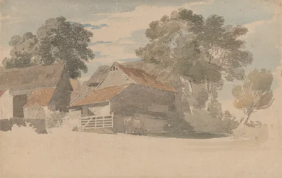 Bâtiments de ferme avec des arbres