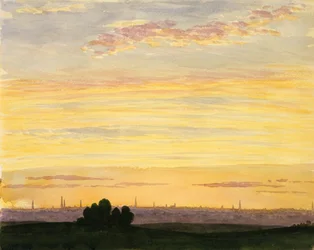 Ville et coucher de soleil