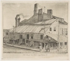 Vieille maison, angle de Peck Slip et Water Street, tiré de « Scènes du vieux New York »