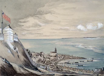 Fort et village de Mackinaw, avec le campement indien, septembre 1842