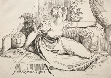 Spécimens de polyautographie : Femme sur un canapé