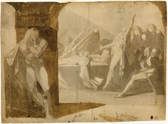 Le duc de Gloucester guettant Lady Anne lors du cortège funèbre de son beau-père, le roi Henri VI (recto); Nu masculin debout, penché en avant (verso)