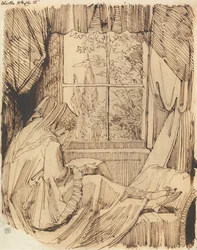 Femme lisant, assise devant une fenêtre