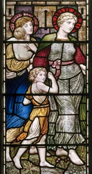 Buckland, St Mary, James Powell & Sons, Henry Holiday, La Chapelle Barcote, Charité, 1889