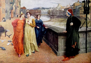 Dante Alighieri rencontrant sa muse Béatrice Portinari à Florence