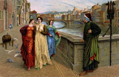 Dante Alighieri rencontrant sa muse Beatrice Portinari à Florence, vers 1890