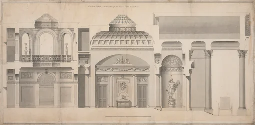 Carlton House, Pall Mall, Londres : Section du portique, hall et tribune