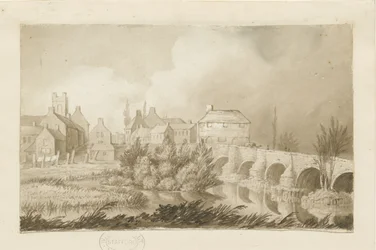Pont et ville de Burton-upon-Trent : dessin sépia