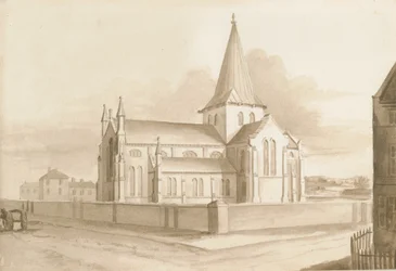 Wolverhampton - Église Sainte-Marie : dessin au lavis sépia, nd [1844]