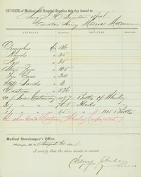 Facture de fournitures médicales et hospitalières, signée Henry Johnson, 30 août 1864