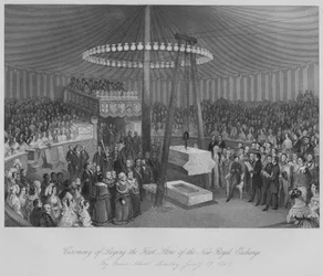 Cérémonie de la pose de la première pierre de la nouvelle Bourse royale